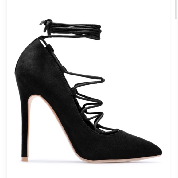 NWT Shoe Dazzle Lace Up Pointed Toe Pumps in Black - Picture 10 of 15